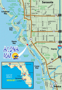 Map of sarasota with Aloha Kai marked