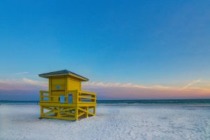Yellow lifeguard post on the beach image
